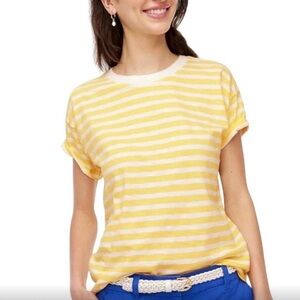 J. Crew Yellow and White Striped Short Sleeve Tee